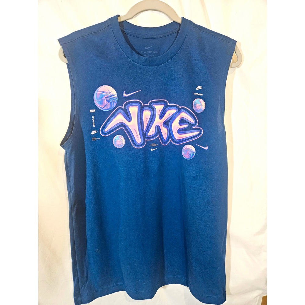 Nike The Nike Tee Dri-FIT Mens Sleeveless Tank Top Graphic Logo Blue M